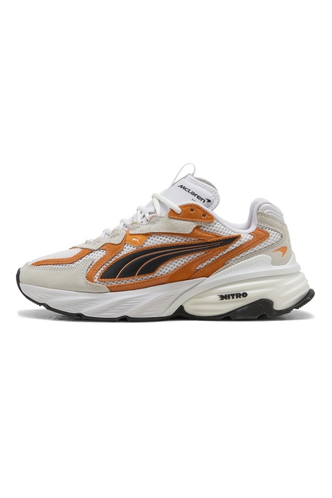 Puma, Pantofi sport McLaren Fade unisex cu aspect masiv, Portocaliu mandarina/Maro taupe deschis/Alb optic