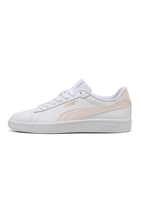 Puma, Pantofi sport Smash 3.0 de piele ecologica si piele, Piersica/Alb murdar