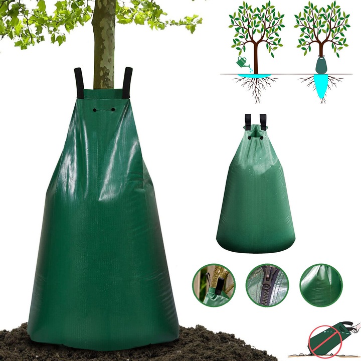 Торба за поливане на дървета с бавно освобождаване от PE, 20 галона, UV устойчива, торба за поливане на дървета в зелени площи, многократна и издръжлива торба за капково напояване, с цип