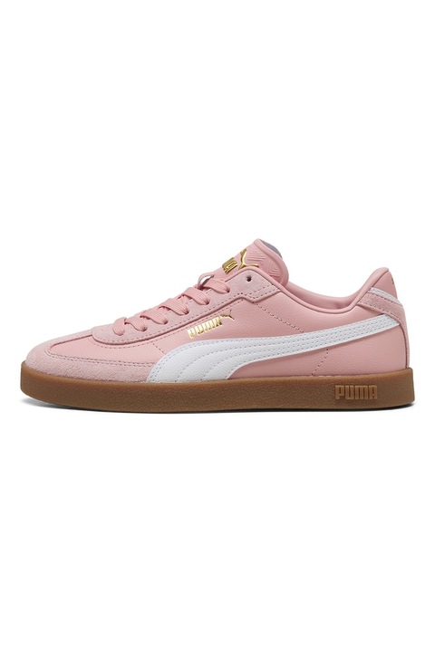 Puma, Pantofi sport Club II Era de piele intoarsa si piele ecologica, Alb/Roz bombon