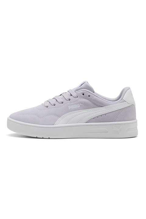Puma, Pantofi sport Court Lally SD de piele si piele ecologica, Alb/Liliac prafuit