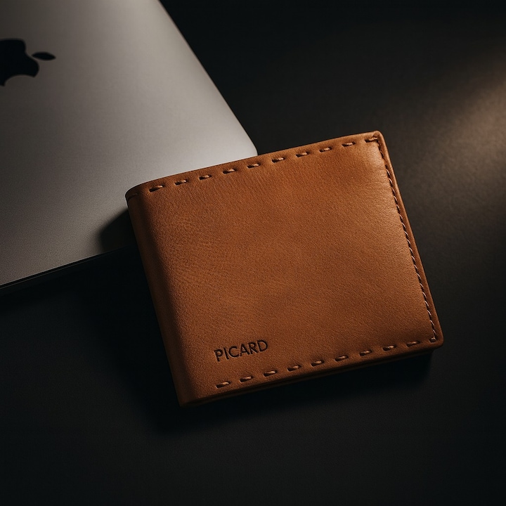 Portofel barbati, Picard, cu protectie anti scanare RFID, din piele naturala, Ranger, Maro coniac