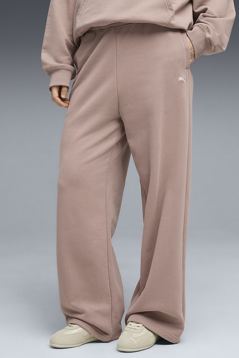 Puma, Pantaloni de trening din bumbac cu croiala ampla, Roz prafuit, XS