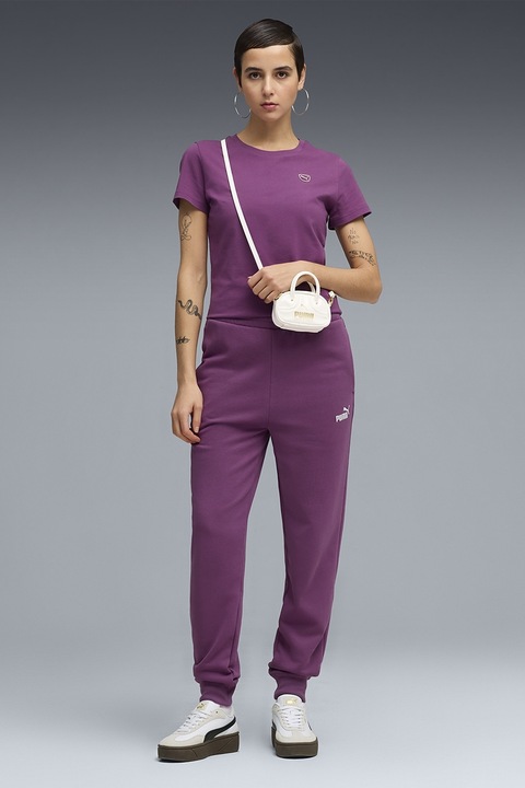 Puma, Pantaloni de trening cu detaliu logo Essential, Roz fandango