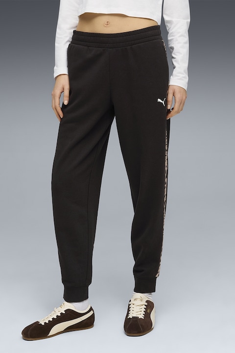 Puma, Pantaloni de trening cu talie medie Essentials, Negru/Piersica