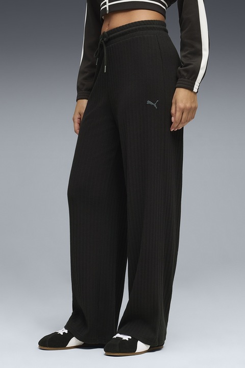 Puma, Pantaloni de trening cu croiala ampla, striatii si talie ajustabila, Negru, Gri cenusiu, XS