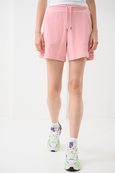 Puma, Pantaloni scurti din amestec de bumbac cu talie ajustabila, Alb/Roz pastel