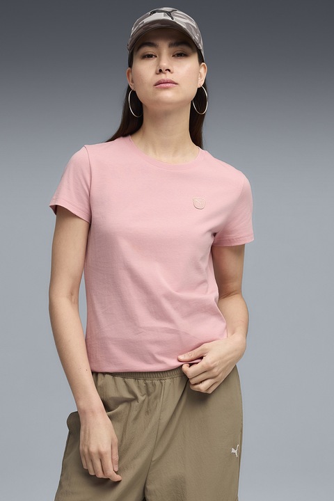 Puma, Tricou de bumbac Essentials Elevated, Roz prafuit