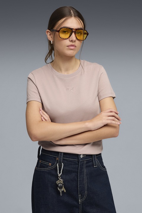 Puma, Памучна тениска Essentials с лого, Прашно розово, S