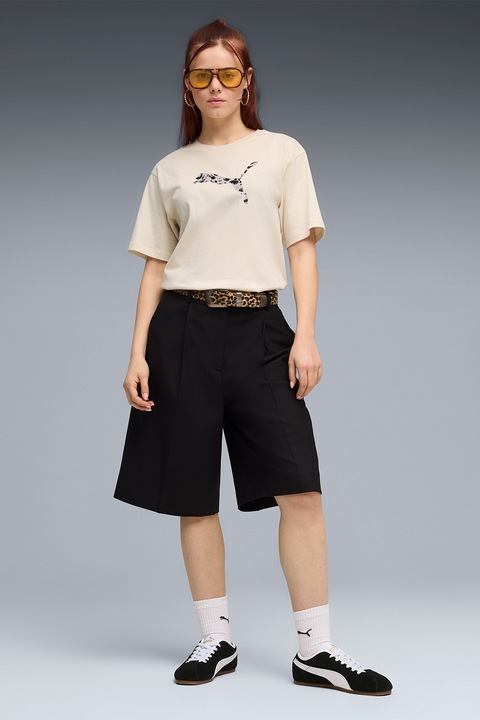 Puma, Tricou lejer cu imprimeu logo, Negru/Bej