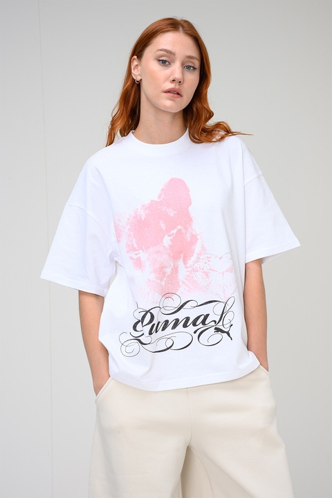 Puma, Tricou supradimentionat cu imprimeu grafic STREET GLAM Bedazzled, Alb optic
