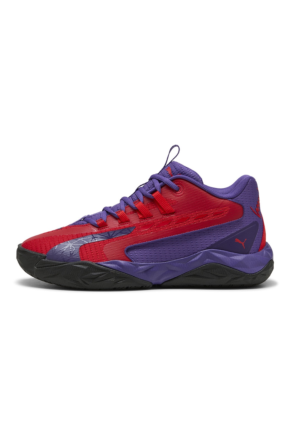Puma, Pantofi Dagger 2 mid-high cu design colorblock pentru baschet, Rosu, Violet, 8