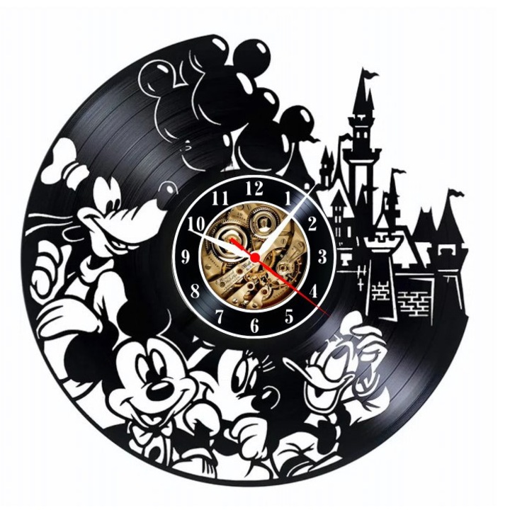 Dekoratív falióra "Disney Magic Kingdom - Mickey & Friends", bakelit lemezből készült, rajzfilm és gyerek design