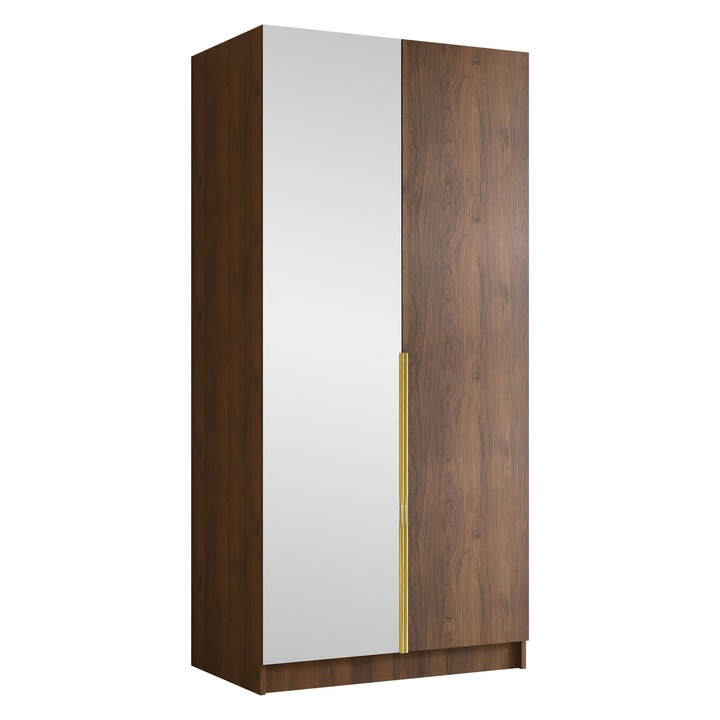 Dulap cu oglinda Smugo II, MIRJAN 24, nuc warmia + auriu, 58x100x215 cm