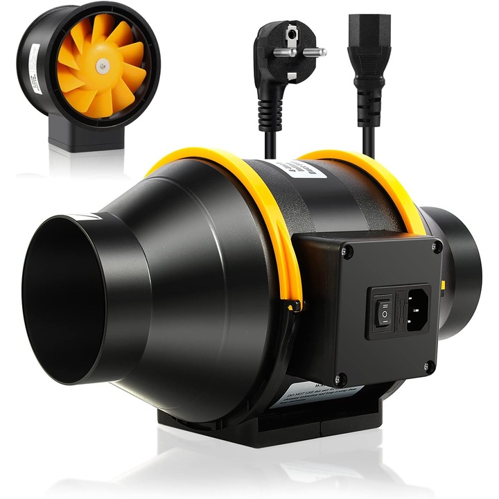 Ventilator evacuare ajustabil FanGoFast, 230V, diametru 100 mm, silentios, cablu alimentare 1.5 m cu stecher IEC EU, Plastic, culoare Alb