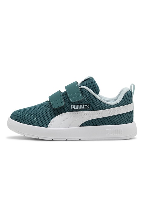 Puma, Pantofi sport Courtflex de plasa cu velcro, Alb/Verde persan