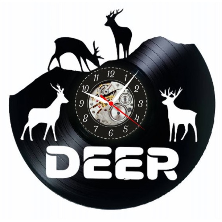 Ceas de perete decorativ "Equestrian Spirit - Wild Horses", realizat din disc de vinil (Vinyl Record), design Nature & Animal Lovers