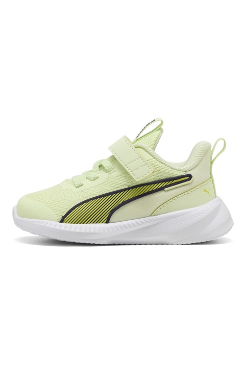 Puma, Pantofi sport Flyer 3 de plasa cu banda velcro, Galben/Bleumarin/Verde fistic
