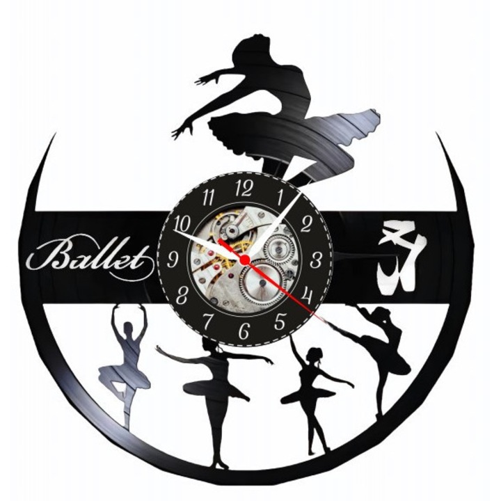 Dekoratív falióra "Balett - Kecsesség mozgásban", bakelitlemezből (Vinyl Record), Tánc & Művészet design