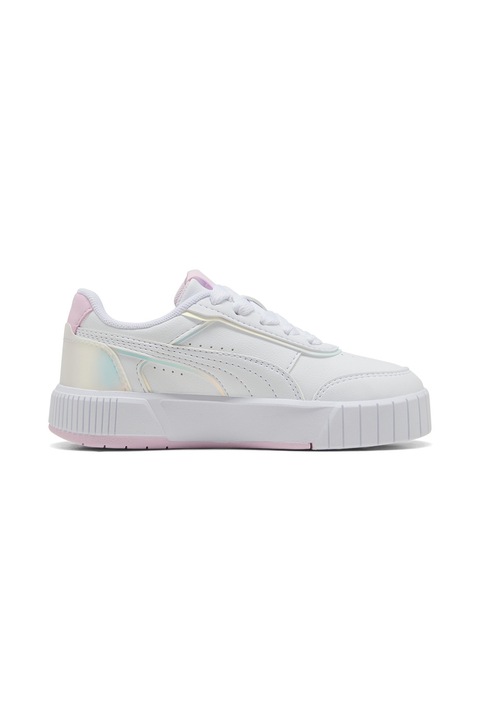 Puma, Pantofi sport Carina Mia Holo 2.0 de piele ecologica, Roz pastel/Galben pal/Alb optic