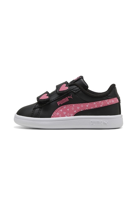 Puma, Pantofi sport Smash 3.0 Hearty de piele ecologica cu velcro, Negru/Gri deschis/Roz deschis