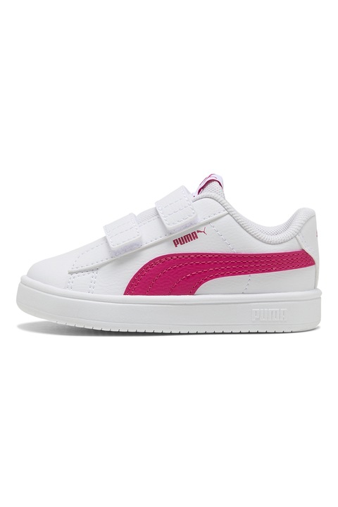 Puma, Pantofi sport Rickie de piele ecologica cu velcro, Rosu/Alb murdar