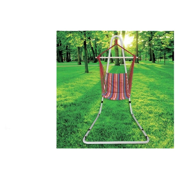 Hamac Leagan Suspendabil cu Dungi Multicolore si Perna, 50x100 cm