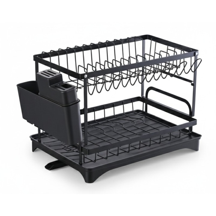 Suport vase, din otel si plastic, cu tava si suport tacamuri, 42 x 29 x 38 cm, Grunberg GR3240