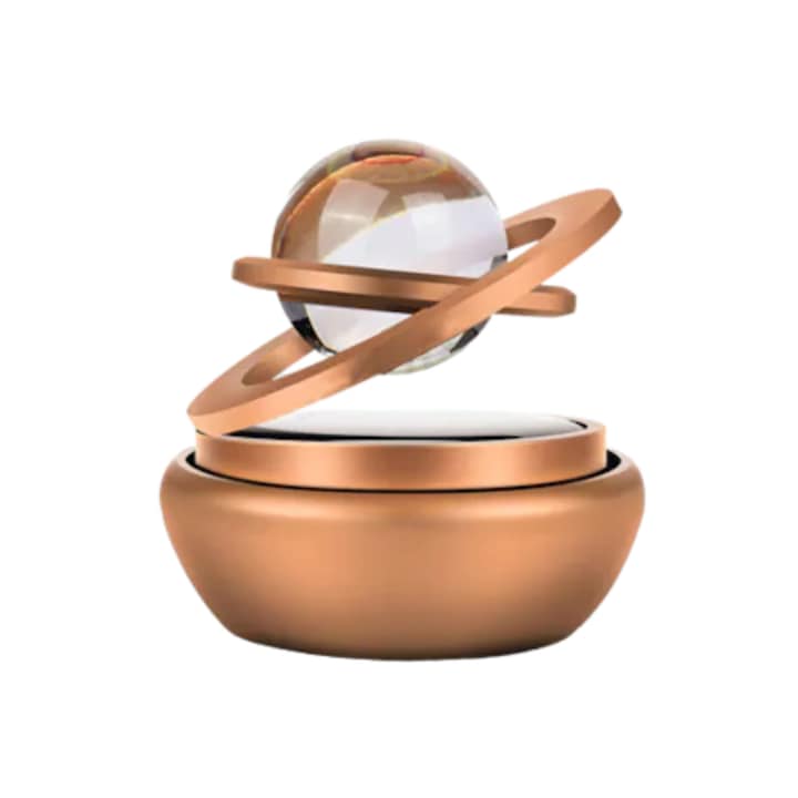 Kit difuzor de aroma pentru masina, incarcare solara, Autorotatie 360 de grade, cu patru arome incluse, Auriu