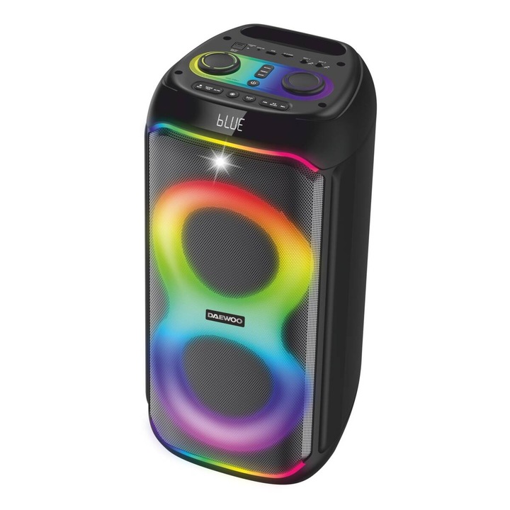 Daewoo SDA DPS60 hordozható hangszóró, 60W RMS, vezeték nélküli mikrofon, LED fények, fekete