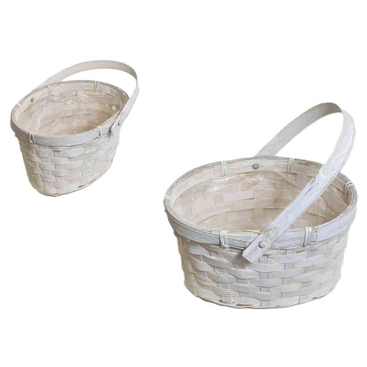 Coș împletit oval alb, Enger, Antichizat