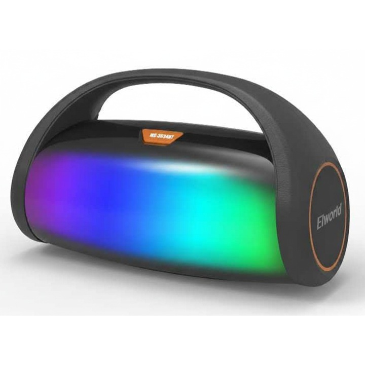 Boxa portabila Bluetooth Elworld MS3634BT, design cu woofer din material textil si maner, sunet HiFi stereo cu bass puternic, boxa rezistenta la apa pentru exterior, suport USB/card TF, iluminare LED colorata