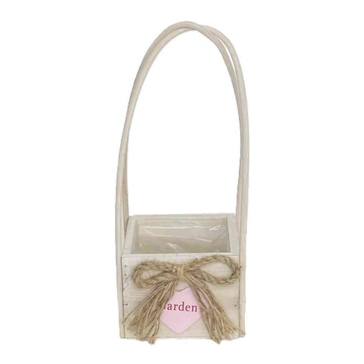 Căciulă de lemn cu urechi și fundă albă