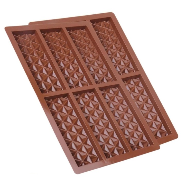 Set 2 x Tava din silicon pentru ciocolata, 6 compartimente, Non-aderenta, 17 x 26 cm, Maro