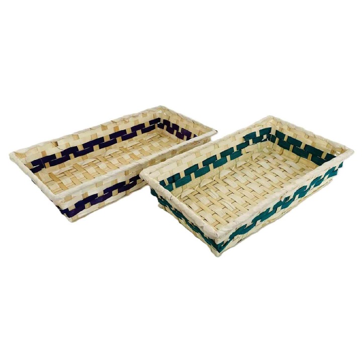 Coș de Bambus cu Dungă Verde-Violet