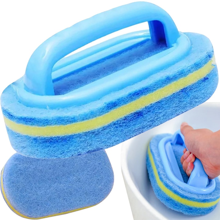 Burete cu Maner pentru Curatare Bucatarie, Baie, Abrasiv, Rezistent la Uzura, 15.5 x 9.3 x 3cm, Universal, Albastru