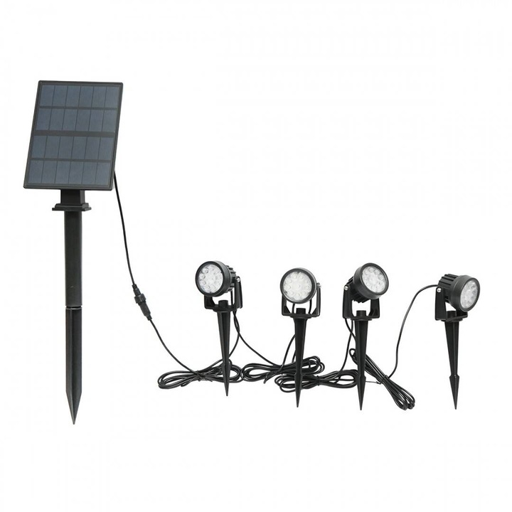 Set 4 lampi de gradina cu panou solar 2.5W, baterie 3.7V, IP65, 10 LED, 6000K