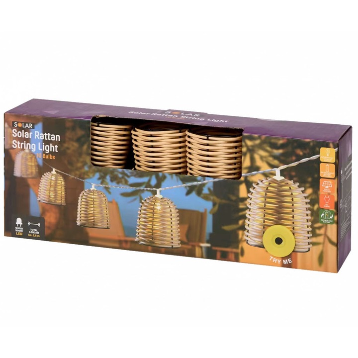 Ghirlanda Luminoasa Solara, Aloro®, 10 LED-uri, Maro, 5.6m, Senzor Crepuscular, Rezistenta la Exterior