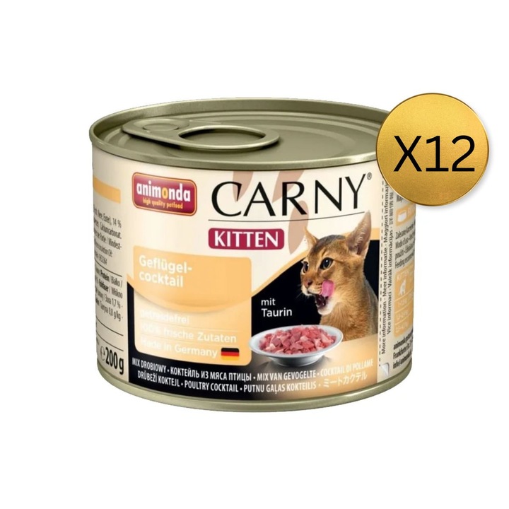 Hrana umedă pentru pisici Animonda Carny Junior, Pasăre Cocktail, 12 buc x 200g