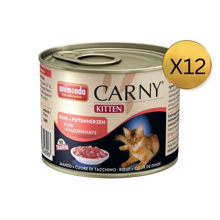 Hrana umedă pentru pisici Animonda Carny Junior, Vita și Curcan, set 12 x 200g