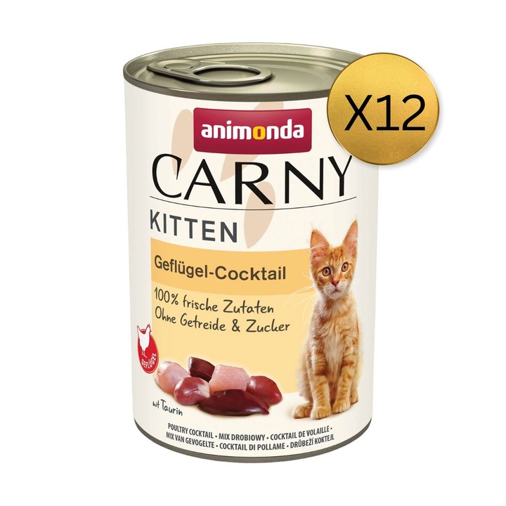 Мокра храна за котки Animonda Carny Kitten, Коктейл с птиче месо, комплект 12 бр. x 400 г