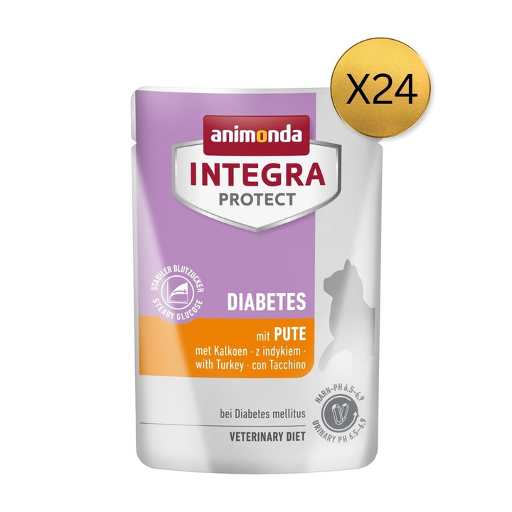 Hrana umedă pentru pisici, Animonda, Integra Protect Diabet, Curcan, set 24 buc x 85g