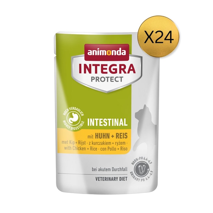 Мокра храна за котки, Animonda, Integra Protect Intestinal, Пиле и ориз, комплект 24 броя x 85гр