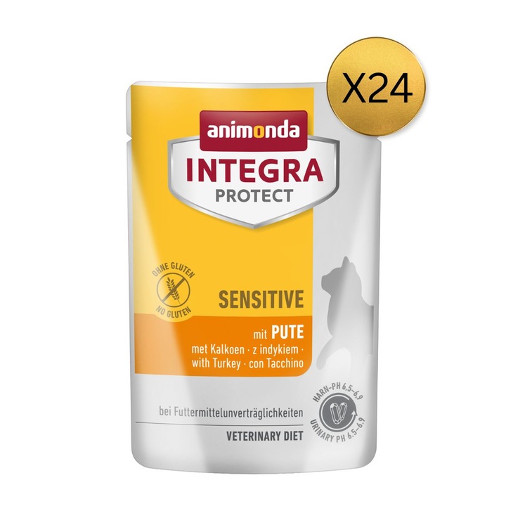 Hrana umedă pentru pisici, Animonda, Integra Protect Sensitive, Curcan, set 24 buc x 85g