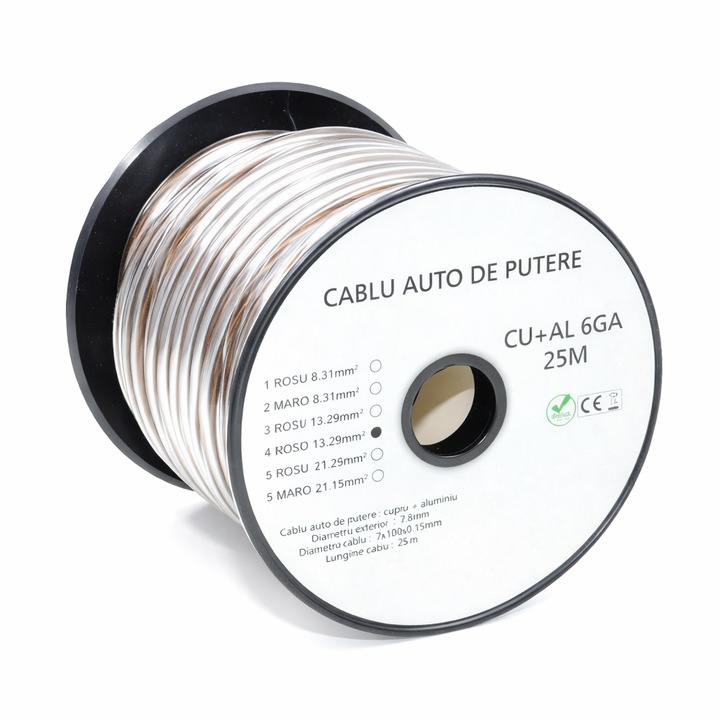 Аудио кабел за кола 8GA CU+AL, 6.7мм, 25м, кафяв