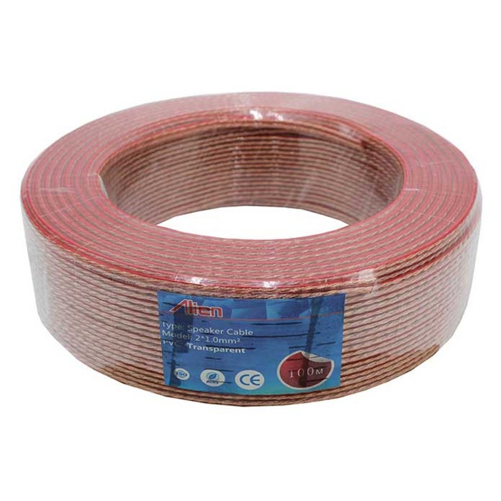 Кабел за високоговорител Alien, 2x1mm, прозрачен, 100м