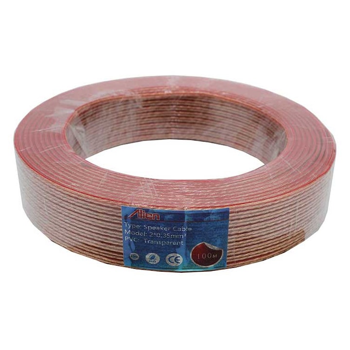 Аудио кабел Alien, 2x0,35 мм, прозрачен, 100м