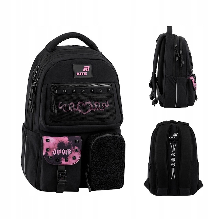 Ghiozdan scolar pentru fete, 9–12 ani, cu curea de piept si spate ergonomic Air Comfort, Kite