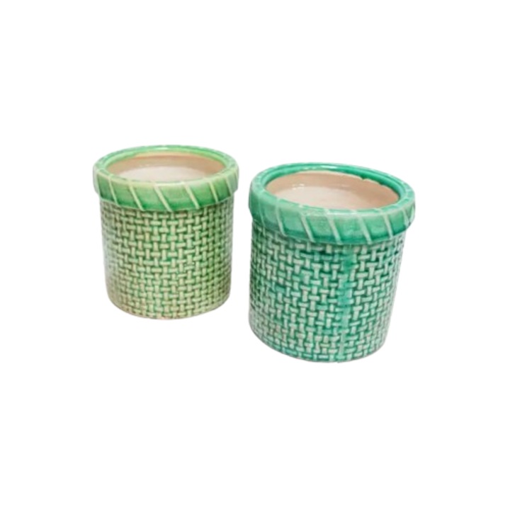 Керамична кашпа зелена, "Stilvera"