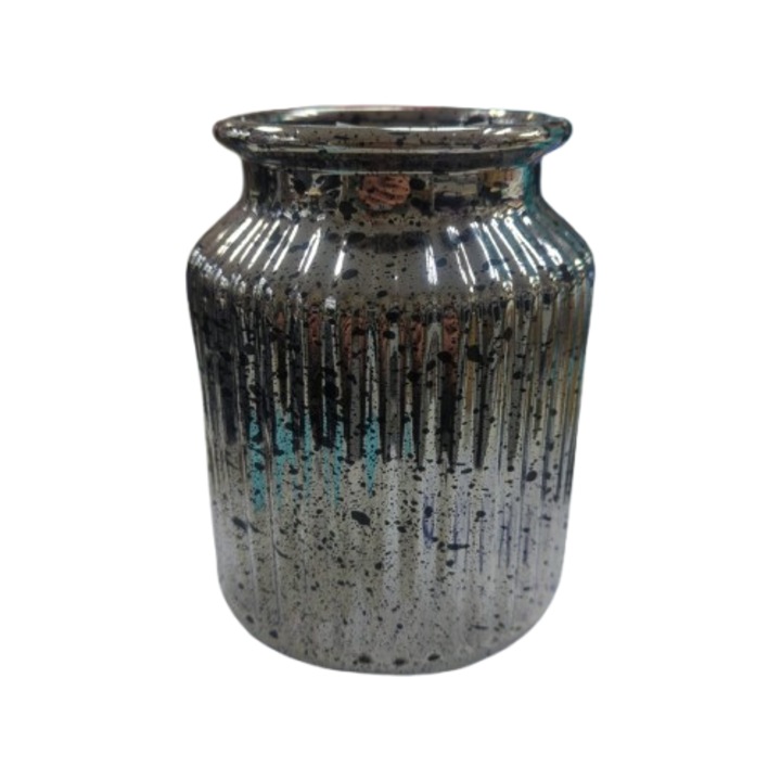 Керамична ваза, Stilvera, сребрист цвят, кракле, Декорация